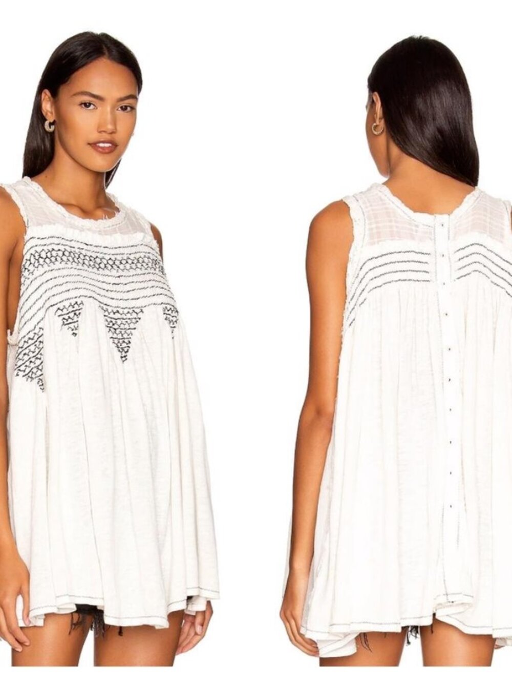 Free People Sea Breeze Tunic Top Embroidered Remix Buttondown XS